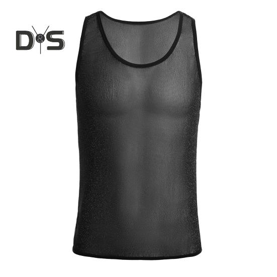 

Мужская сетчатая майка без рукавов, блестящая прозрачная жилетка, повседневная прозрачная футболка для мышц, для повседневной носки, для спортзала, фитнеса XL чёрный