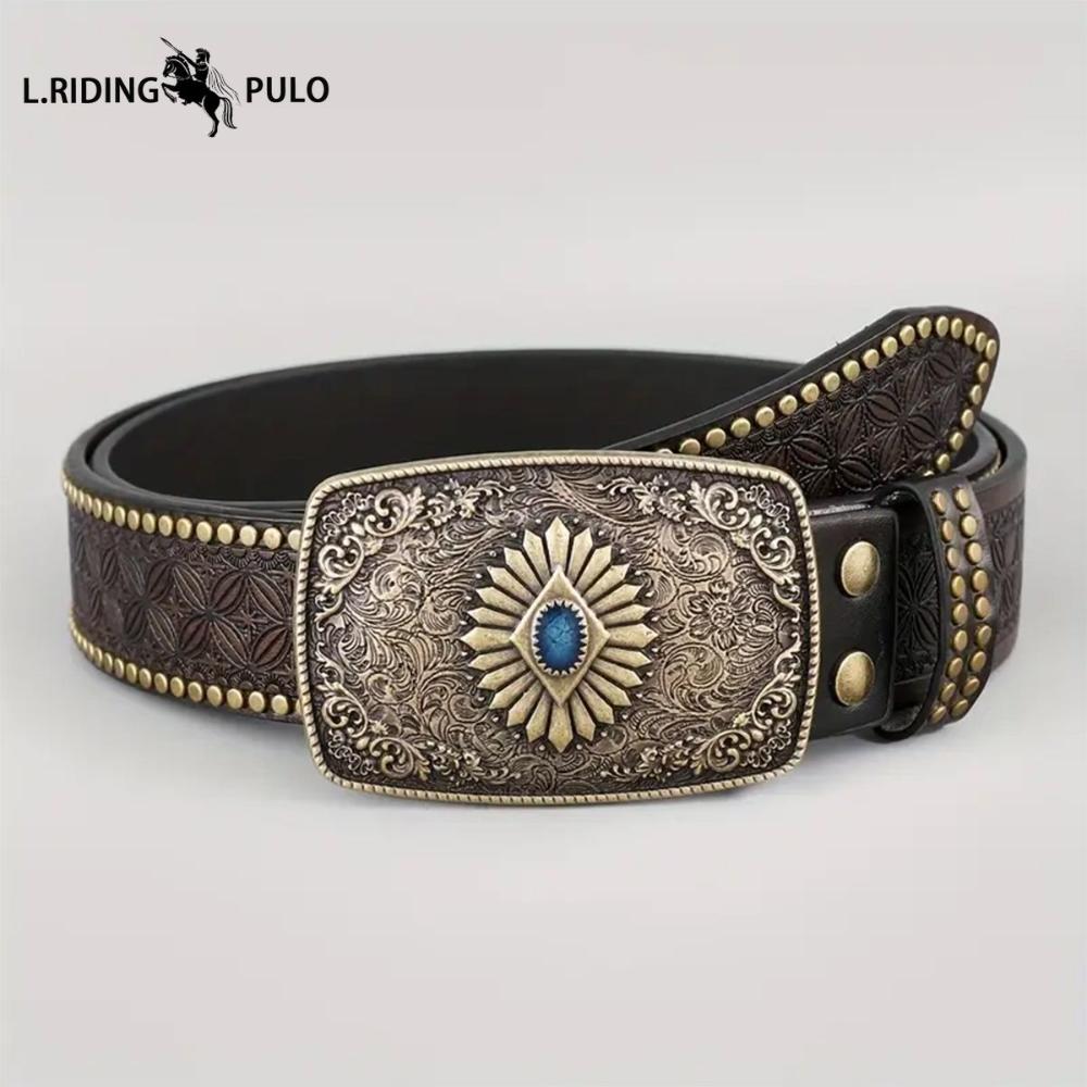 Cintura Western in Denim Tendenza Retro Gioventù Punk Rilievo Uomo Borchie Pelle Cintura