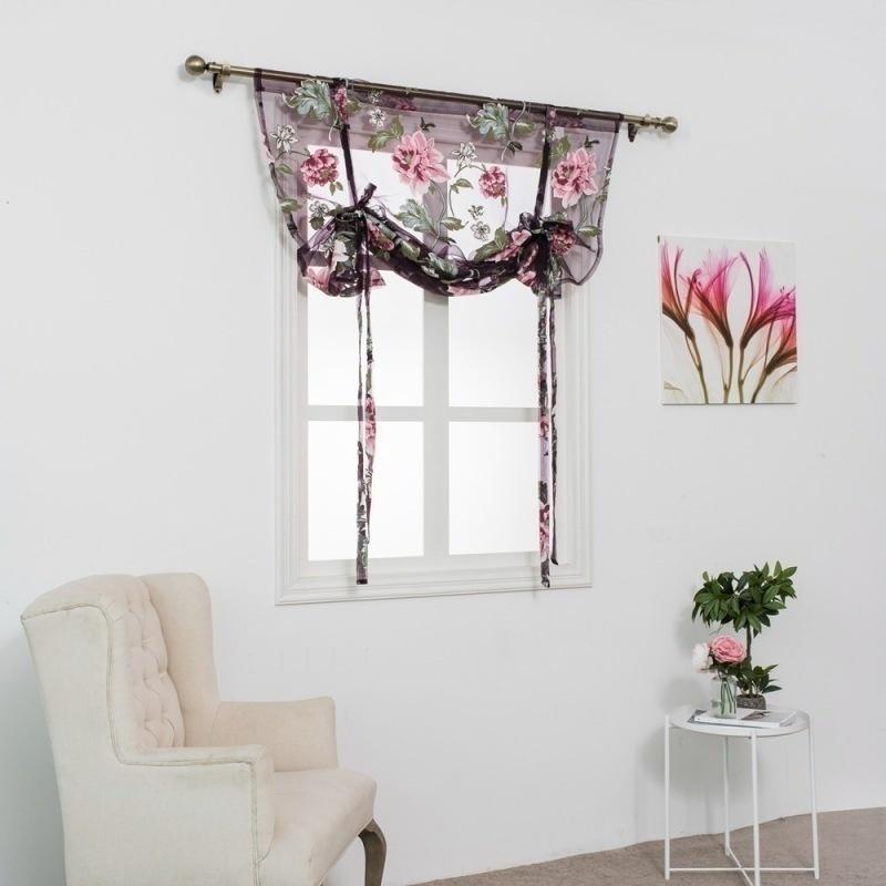 Blinds Floral Printed Sheer Panel Tulle Window Treatment Door Curtains Home Decor Short Sheer Curtains 60*120cm/80*120cm