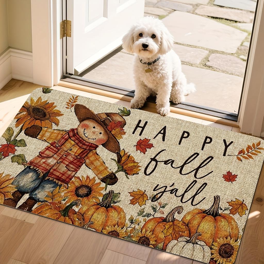 1 Stück Kürbisse Sonnenblumenmuster Fußmatte Modern Küche Polyester Teppich, Rutschfest Bunt Innen Teppich, Für Zuhause Badezimmer Schlafzimmer Wohnzimmer Deko