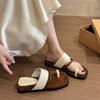 New summer French platform retro cover toe cool slippers women's shoes wear out square head casual wedge slippers women