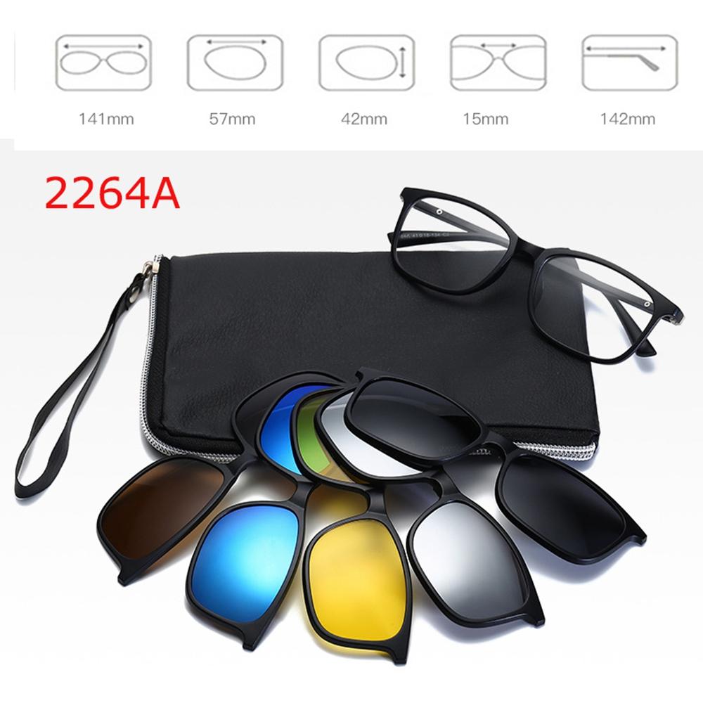 6 In 1 Polarized Sunglasses Men Women Magnetic Clip On Glasses TR90 Optical Prescription Eyeglass Frames Magnet Clips