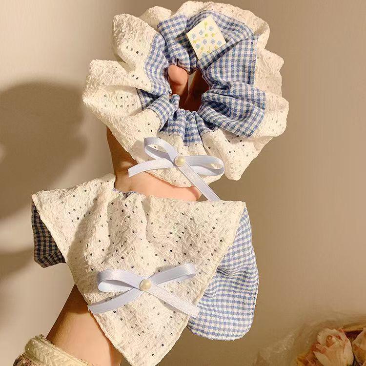 French Cherry Heart Hair Tie - Elegant Large Square Ponytail Holder