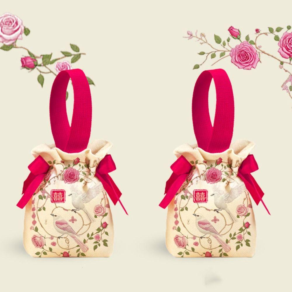 Canvas New Year Gifts Bag Drawstring Chinese Style Handbag Fashion Small Wrist Bag  Wedding