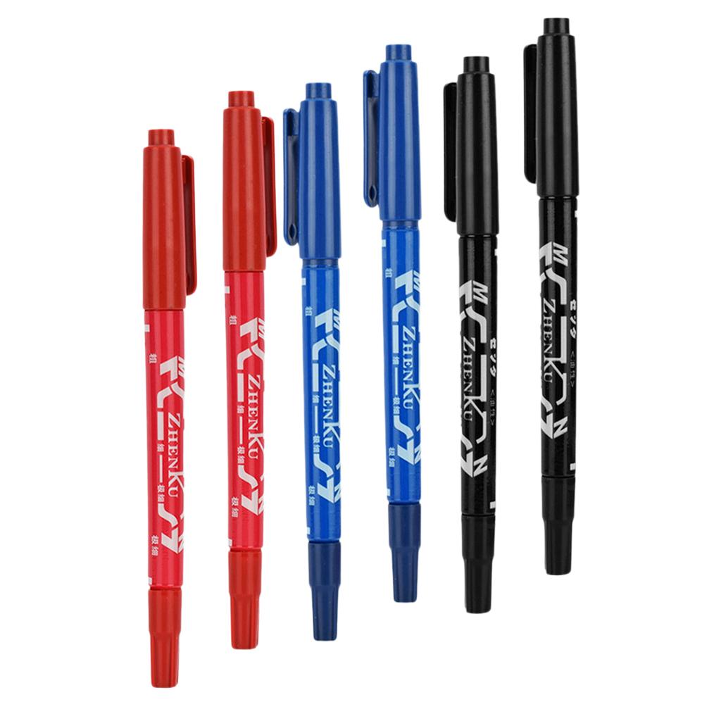 6 Pcs Skin Marking Pen Double Ended W/Fine Thick Tip Black/Blue/Red