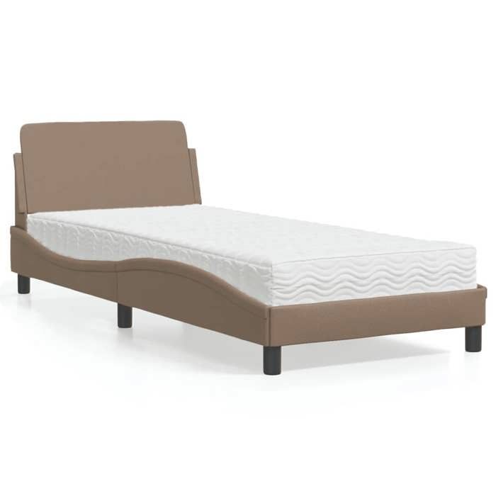 VidaXL Lit avec matelas cappuccino 90x190 cm similicuir, meuble de chambre à coucher, lit simple, cadre de lit incurvé, 3208321
