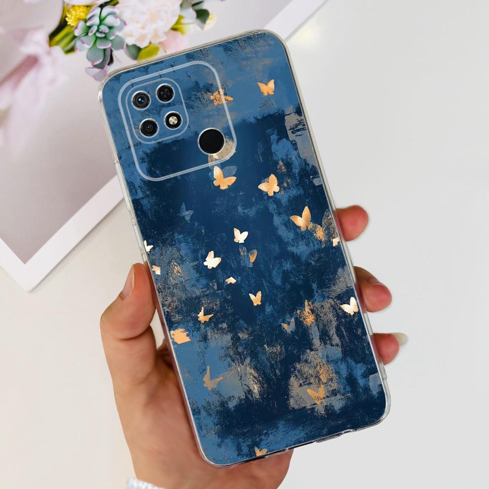 For Cover Xiaomi Redmi 10 10A 10C 2022 Phone Case Butterfly Flower Colorful Girly Funda Transparent Soft TPU Silicone Back Cover