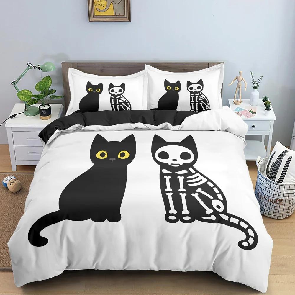 Cute Cat Pattern Comfortable Duvet Quilt Cover Pillowcase Bedding Set Children Bedroom Decoration Home Textile