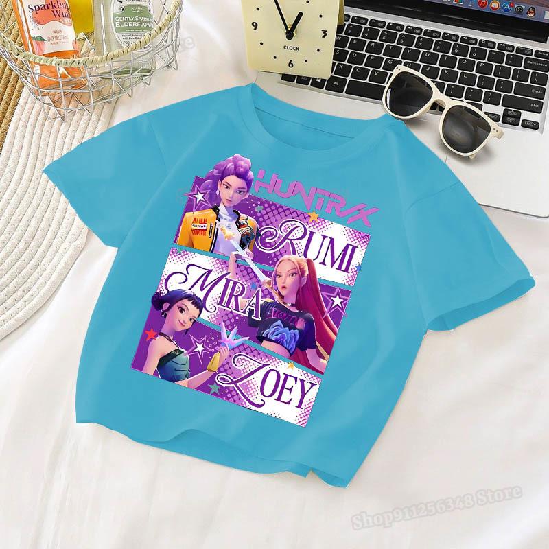 Dětské oblečení, KPop tričko Demon Hunters s kresleným potiskem, Harajuku trička pro děti, dárek pro filmové fanoušky 2025, bavlněná trička na léto