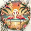 Vintage Retro 8x8 Inch Round Metal Wall Art Tropical Flamingo Sunset Tin Sign For Home Bar Cafe Kitchen Decor