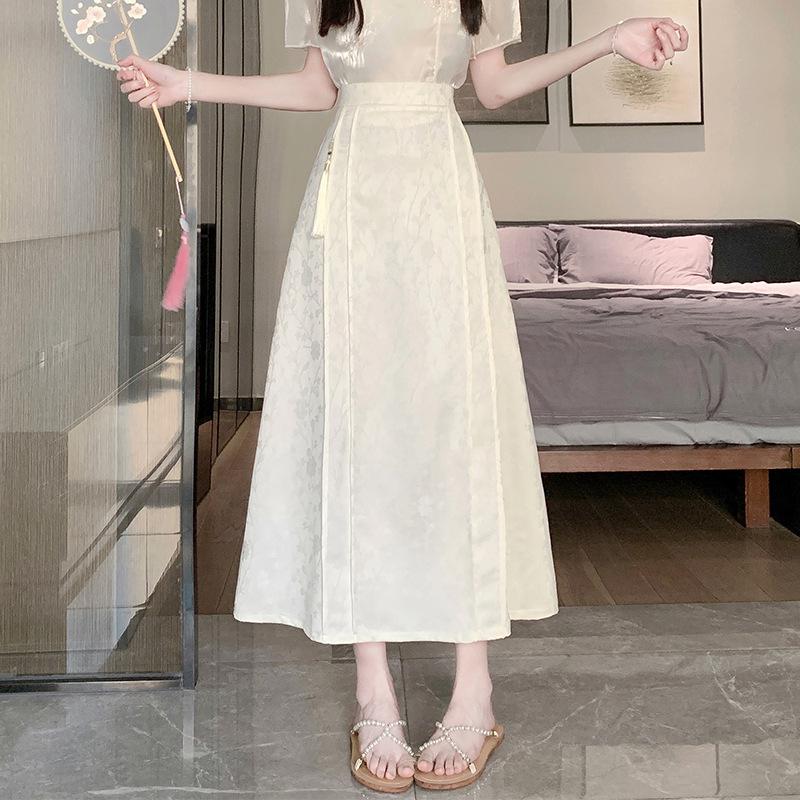 2024 Summer Women's Retro High-Waisted Jacquard Midi Skirt