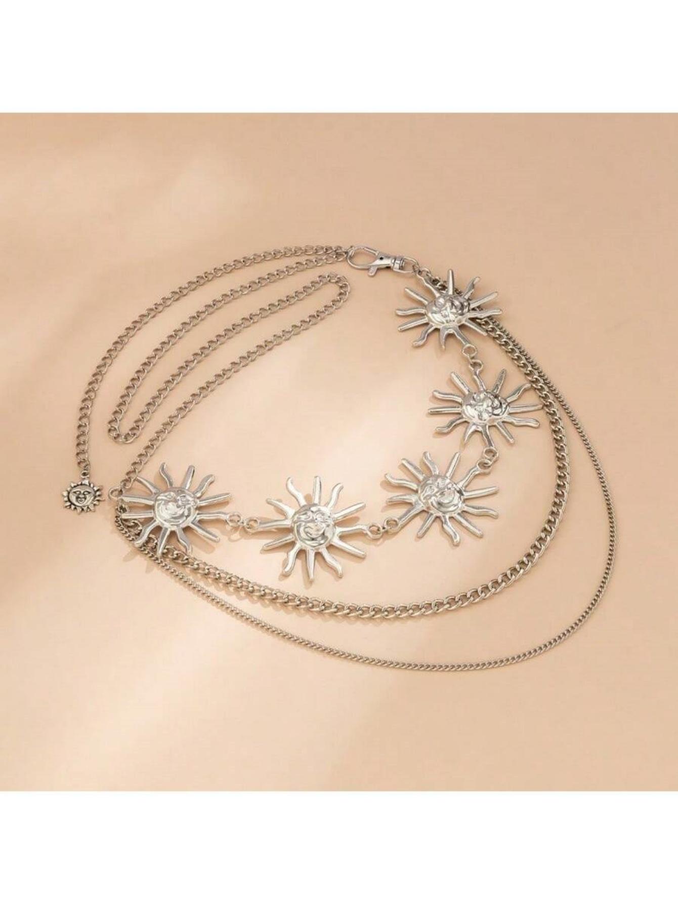 

1 piece vintage sunflower multi-layered waist chain, court-style metal body chain, fashionable and unique waist accessory срібний