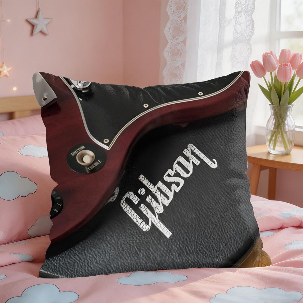 GGibson Musical Guitar Cushion Cover Square Short Plush Pillow Case Living Room Sofa Home Decor Funda X