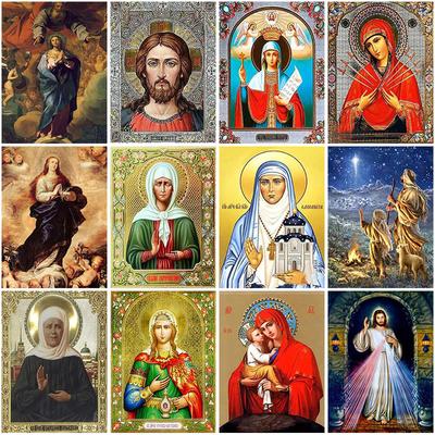 „Pasidaryk pats“ 5D deimantinis piešimas kryželiu, visas apvalus grąžtas, religija