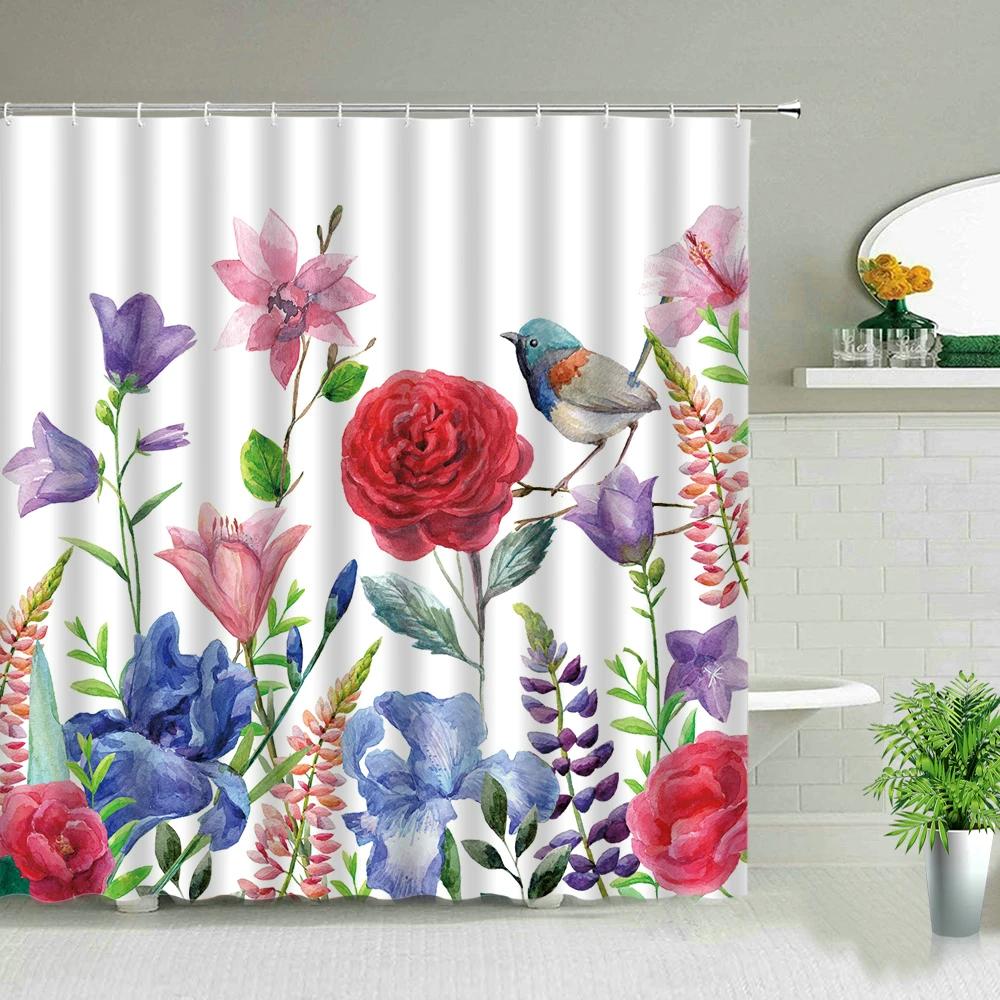 Plant Series Shower Curtain Bathroom Waterproof Polyester Fabric Cloth Curtain Dandelion Flower Print Bathtub Decor With Hooks