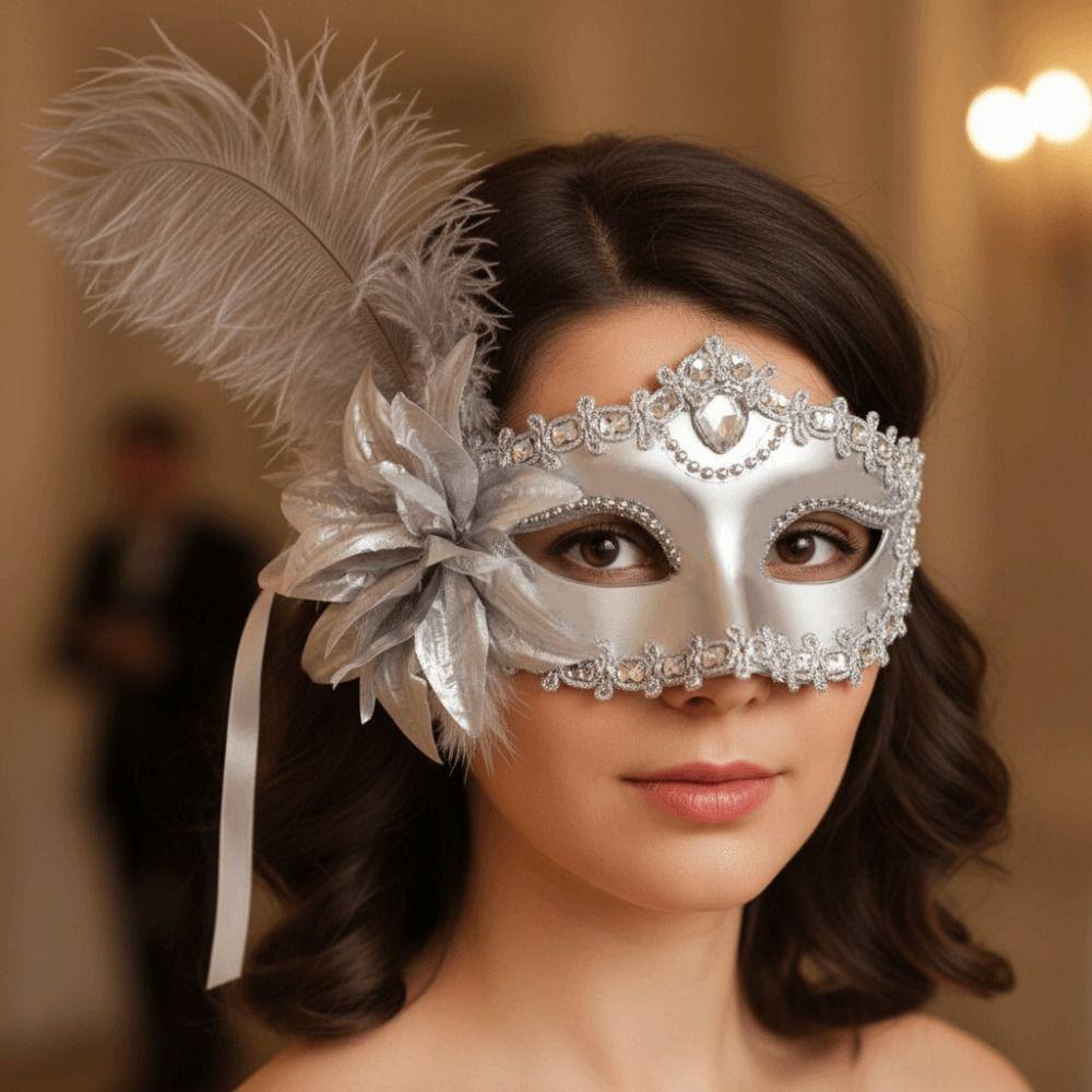 Rhinestone Decoration Masquerade Mask Feather Party Mask Venetian Mask  Dance Party