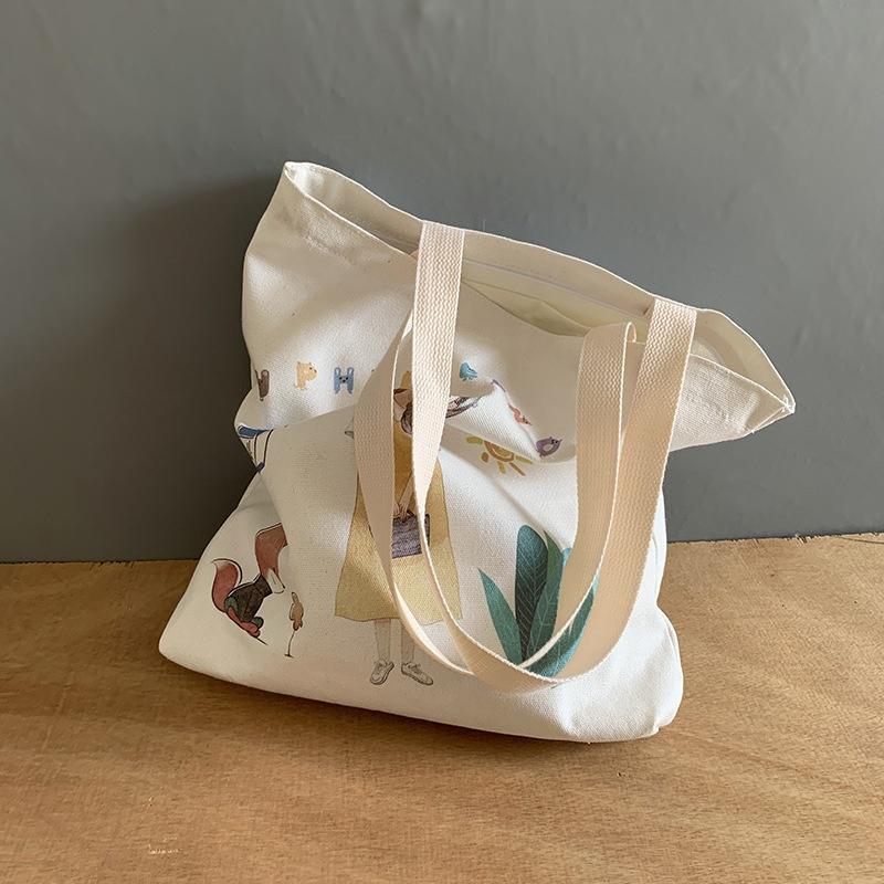 Canvas Tote Bag for Women 2020 Large Capacity Eco Shopper  Shoulder Shopping Bags Cotton Cloth White