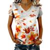 Women's Casual V-Neck Short Sleeve Top with Maple Leaf Print