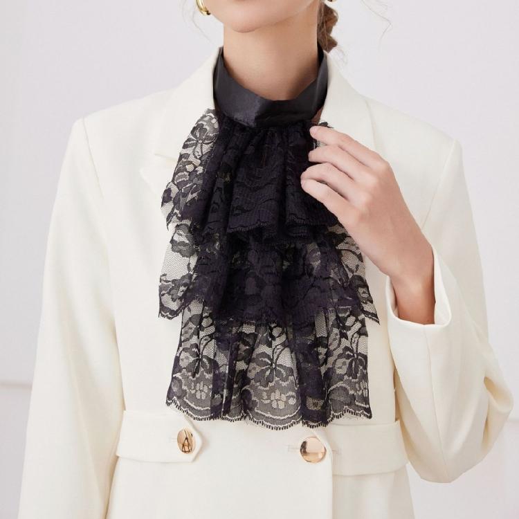 Lace Jabot Collar Victorian Theme Party Neckwear Cosplay Accessory Collar for Halloween Teaparty Dressingup Neckpiece