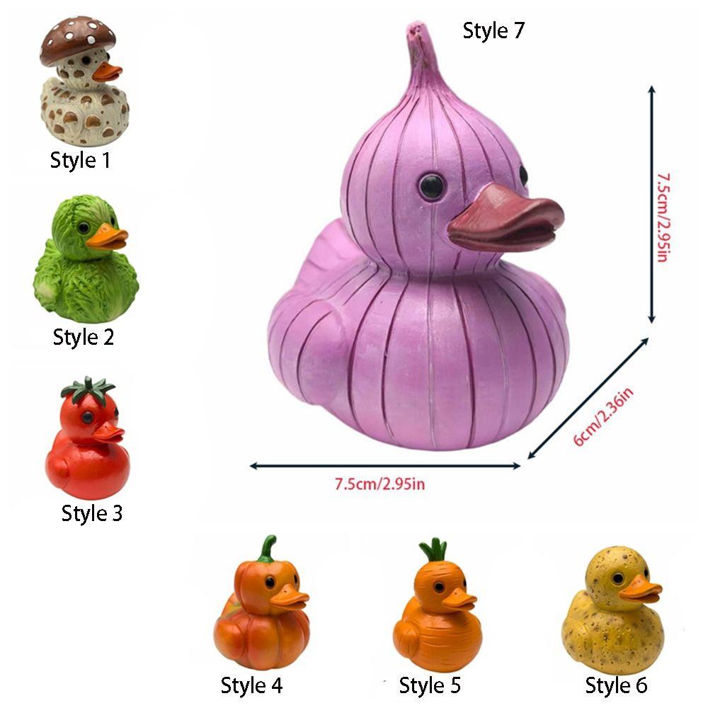 Resin Whimsical Vegetable Duck Ornament Cute Animal Sculpture Micro Landscape Duck Statue  Office