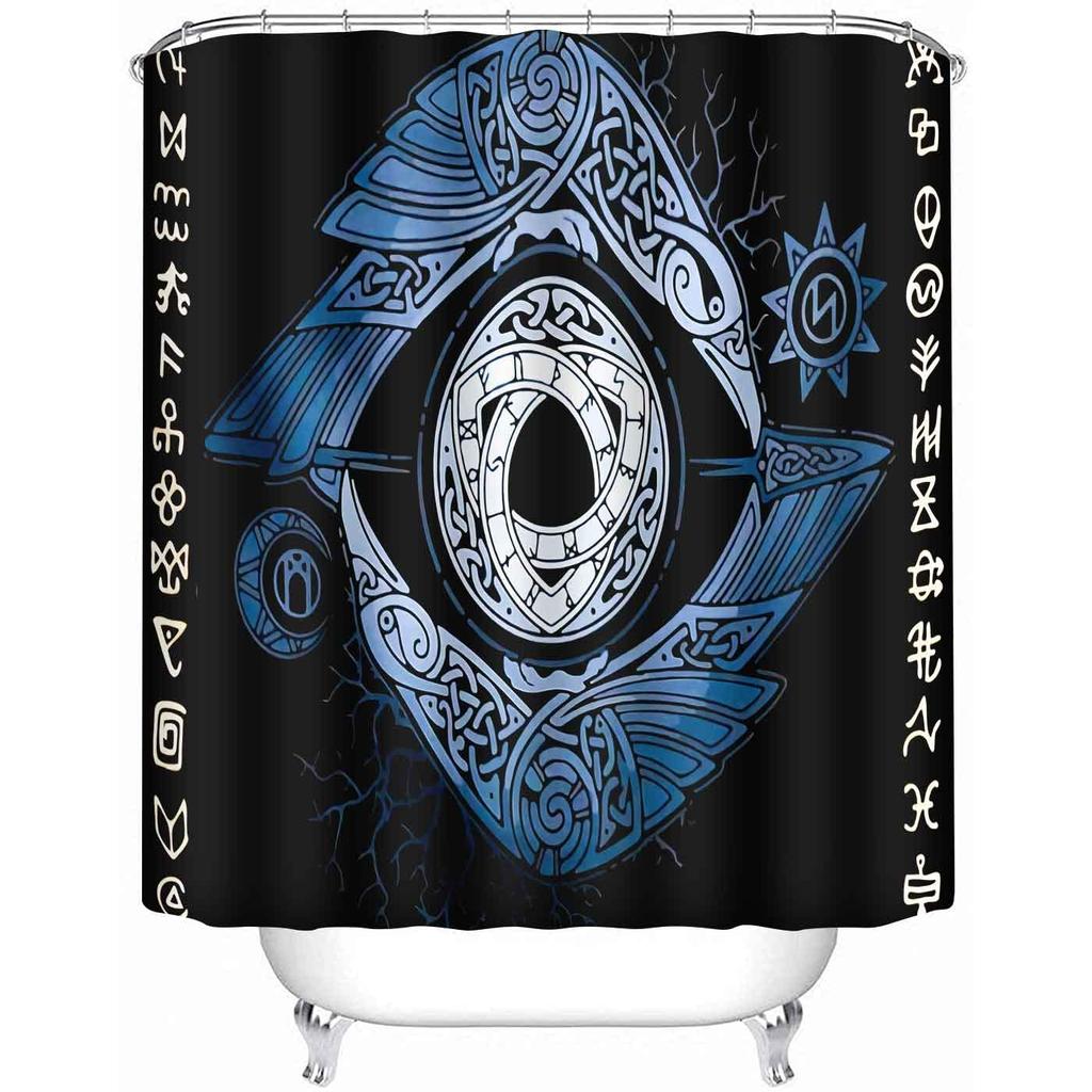 Wikinger-Duschvorhang, Vintage-Kriegsschiff der Wikinger, Drakkar, alte skandinavische und nordische Runen, Badezimmer-Dekor-Set, Accessoires