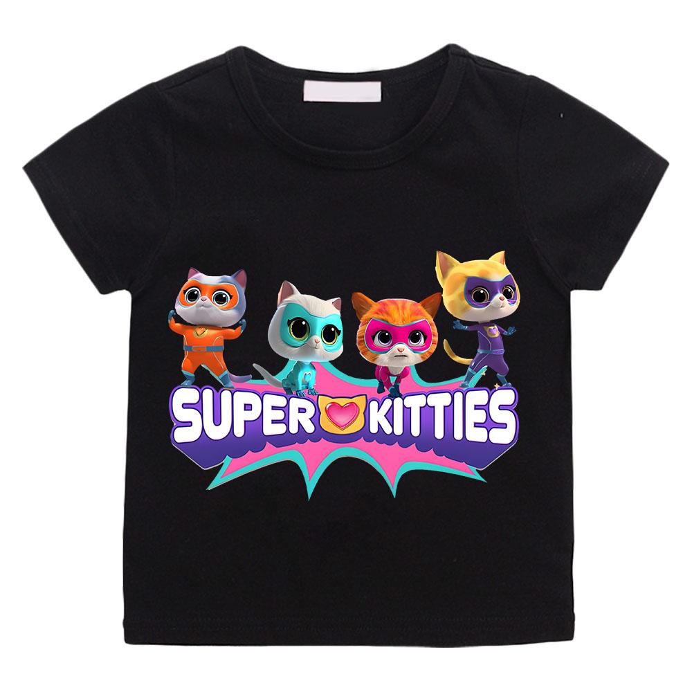 2025 SuperKitties Summer T-shirt Boy Cartoon Pride Tshirt Short Tops Y2k One Piece Print Anime Tees Kids Clothes Girls