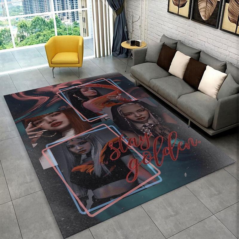Fashion B-Black P-Pink Kpop Star Carpet Rug for Playroom Bedroom Living Room Sofa Home Decor,kid Area Rug Non-slip Floor Mat