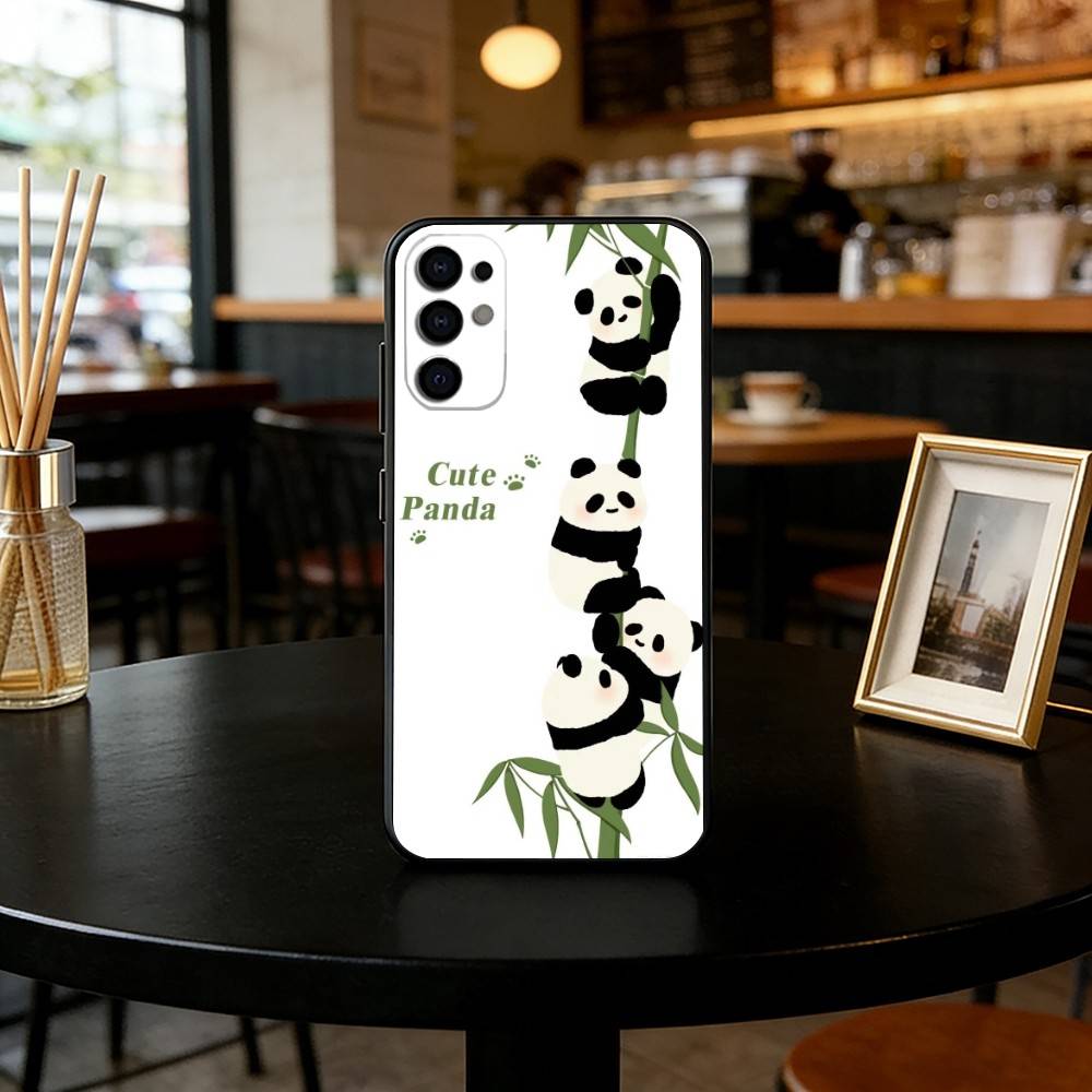 panda Phone Case Black Silicone Soft For Samsung S25,S24,S21,S22,S23,S30,Ultra,S20,Plus,Fe,Lite