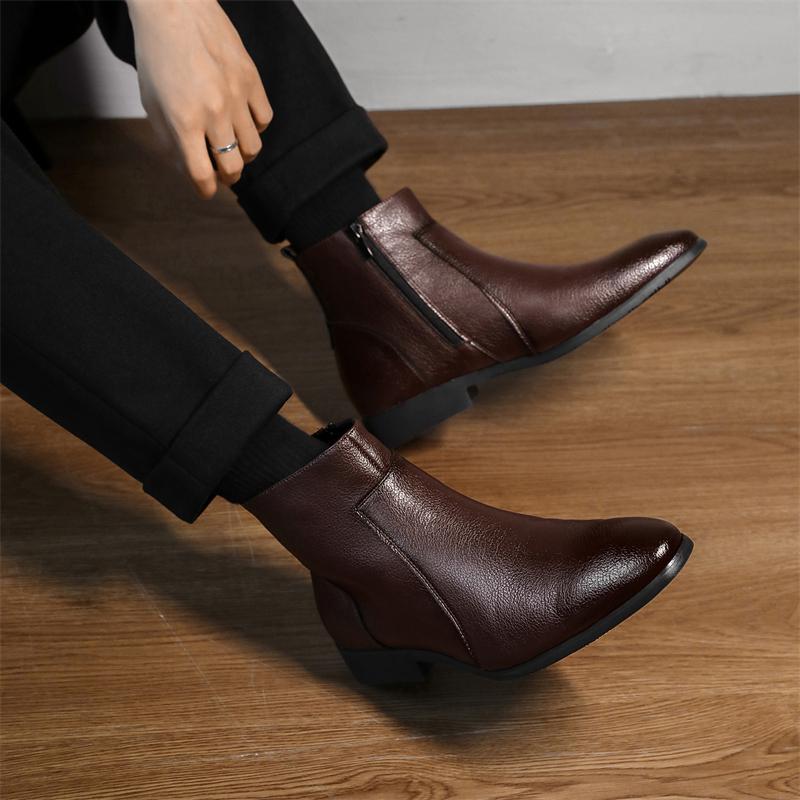 Fashion Senior Chelsea Men Pointed Leather High Shoes Fashion Slip-on Formal Boots Wedding Party Dress Business Casual Versatile Boots