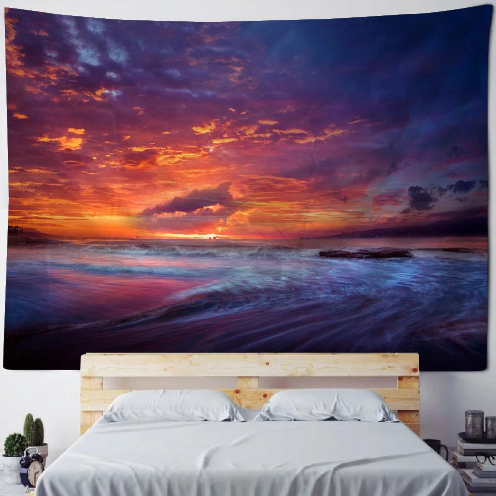 Sea View Tapestry, Bohemian Print Wall Hanging, Living Room, Bedroom Art Decoration, Beach, Sunset, Home Wall Decoration