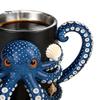 Heat Insulated Drinking Vessel Octopus Mug with Handle, Deep Sea Relief Design Resin Stainless Steel Ocean Theme Drinkware Coffee Cup, Cup for Office