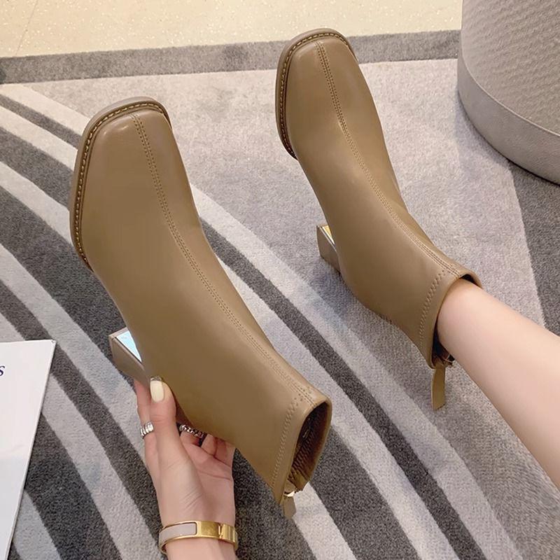 Women's 2025 Slimming Martin Boots: Comfortable Square Toe, Chunky Heel, Soft Sole, Plus Velvet Ankle Boots, Versatile & Fashionable.