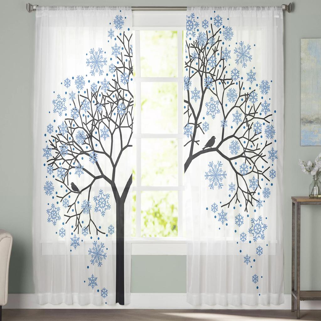 Snow Scenery Of Snowflake Trees Modern Tulle Curtains For Living Room Bedroom Home Kitchen Window Sheer Curtains