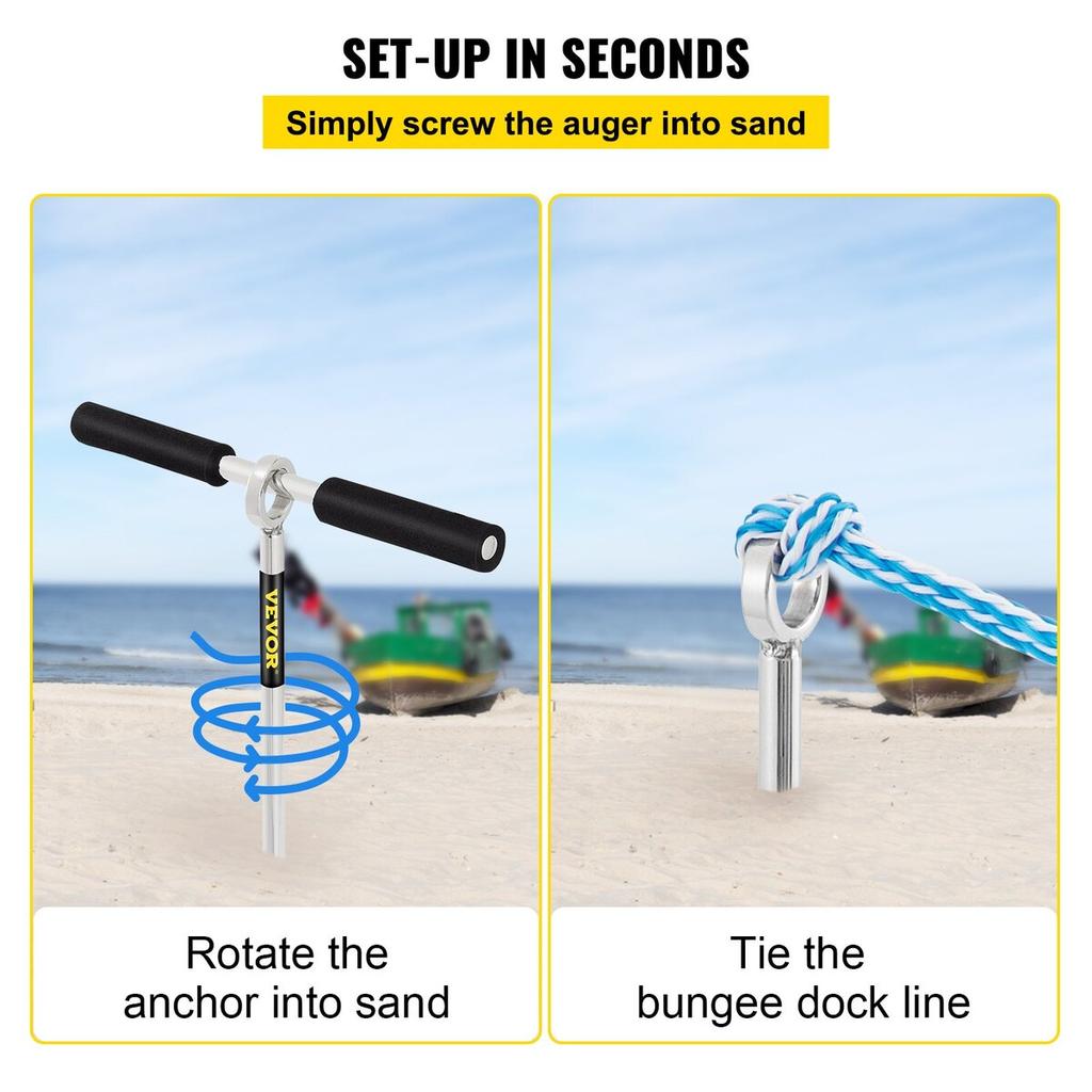 Sand Anchor, 18\" Length Auger to The Beach and Sandbar, 316 Stainless Steel Screw Anchor with Removable Handle, Bungee Line & Carry Bag, for Jet Ski