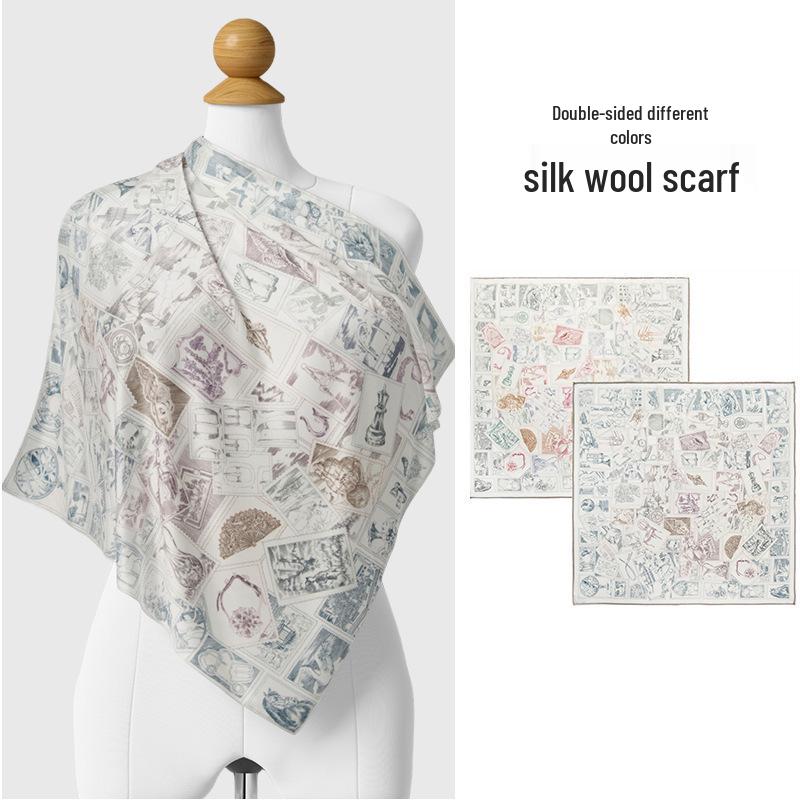 Premium Retro Double-Sided Silk Wool Jacquard Scarf - Versatile Light Luxury Square Neck Accessory 60x60