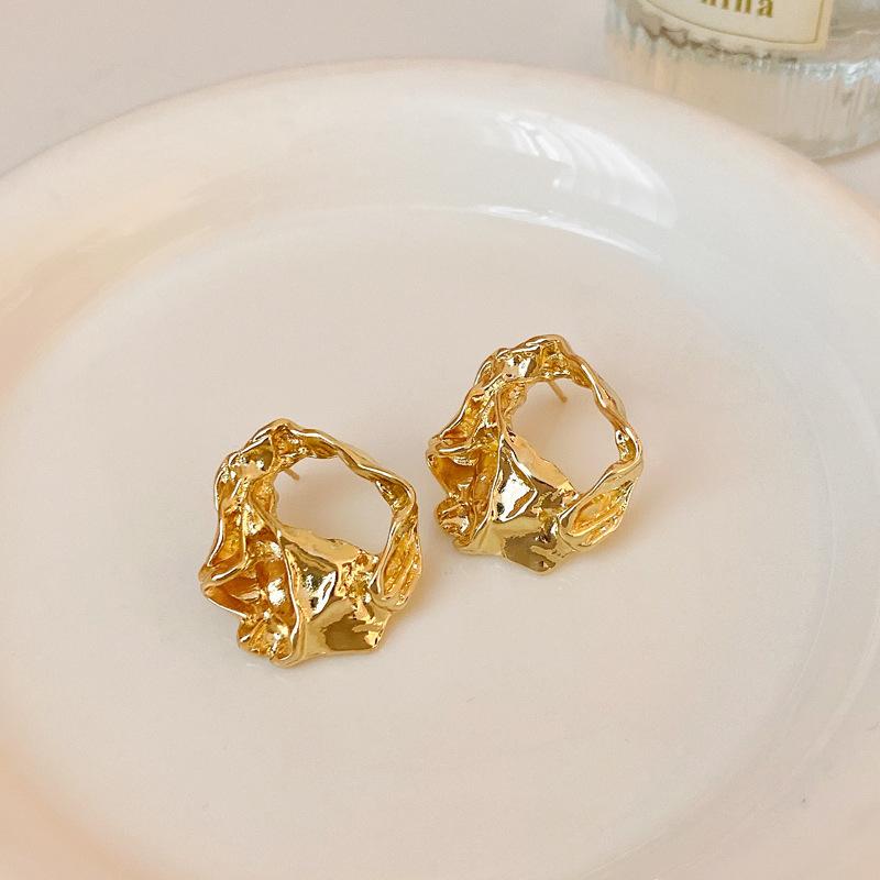 Crushed Silver Zircon Gold Circle Earrings Earrings European and American Earrings Design Sense Niche