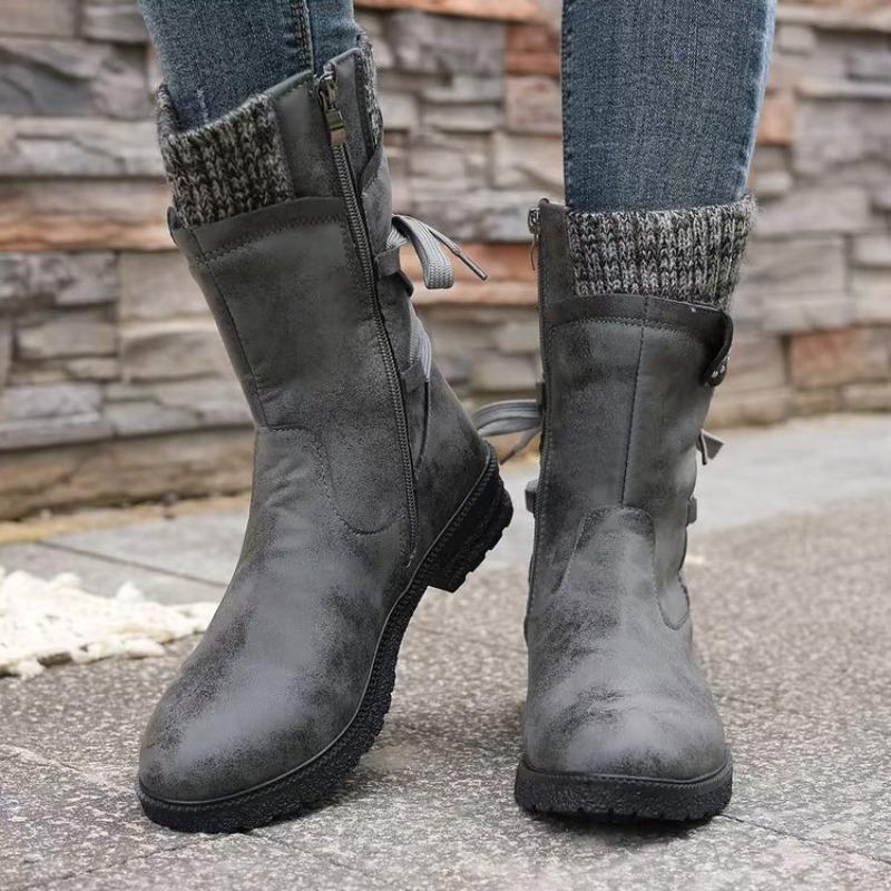 Fashion Women Boots Autumn and Winter New Knee High Shoes Large Medium Tube Thick Heel Shoes for Women Strap Pleated Vintage Ankle Boots