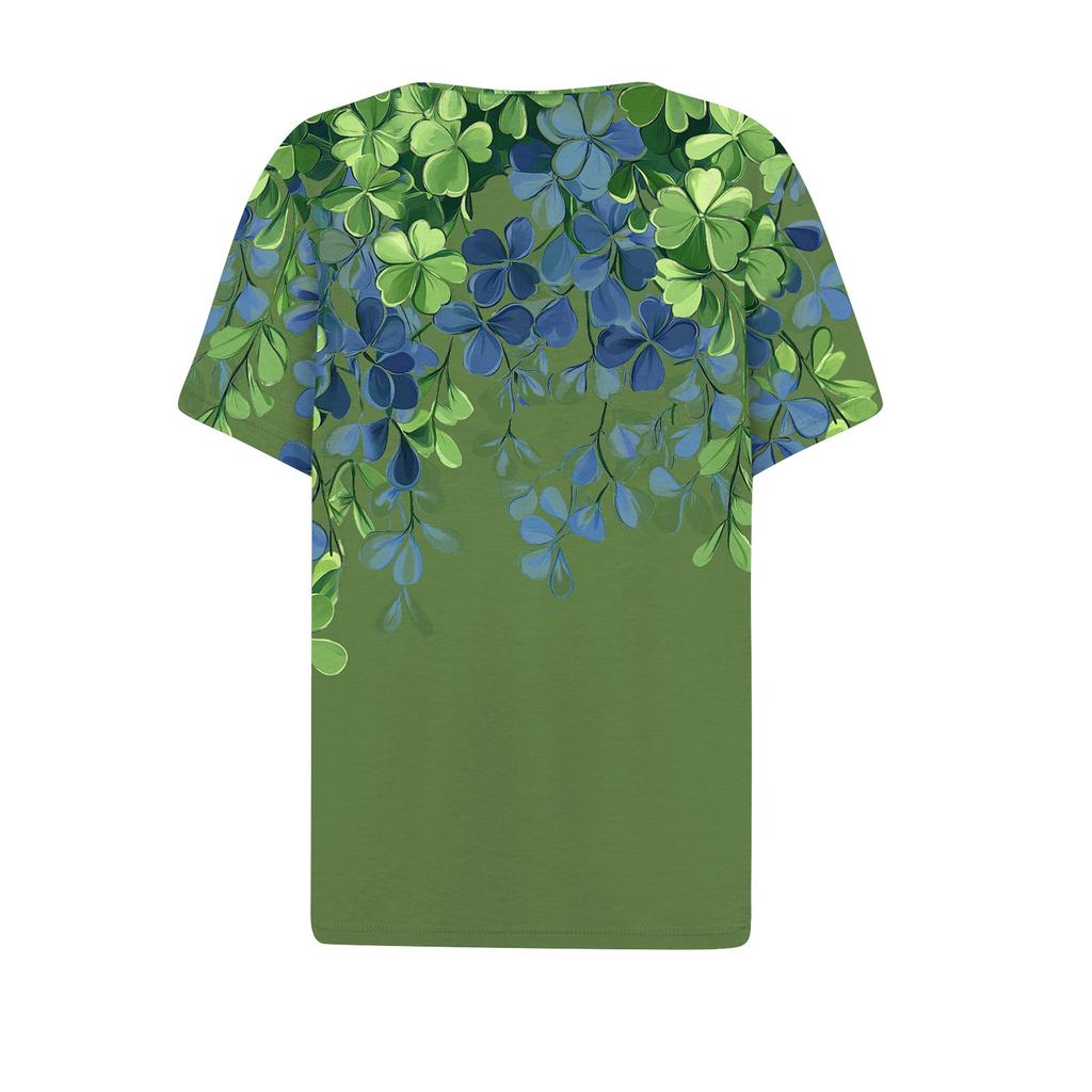 Women's T Shirt Tee Print Button Short Sleeve Daily Weekend Fashion Basic V- Neck Regular Top  St. Patrick's Day