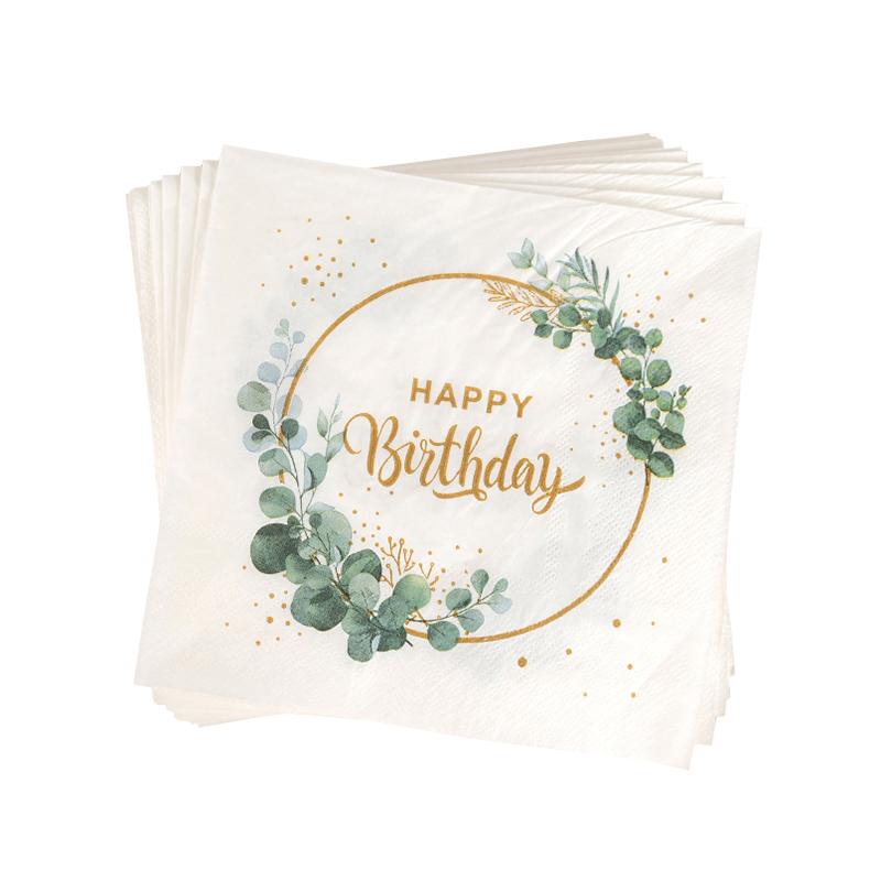 1Set Eucalyptus Happy Birthday Disposable Tableware Paper Plate Cup Napkins Green Leaf Birthday Party Decoration Supplies