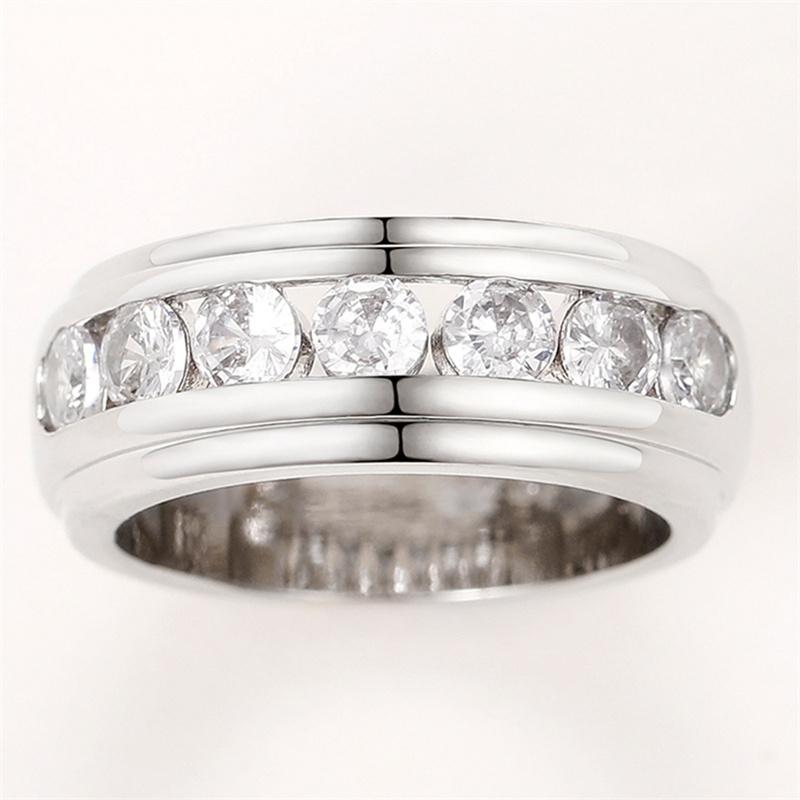 Silver Color Couple Rings with Round Cubic Zirconia Simple Versatile Design Wedding Bands Lover's Rings Statement Jewelry