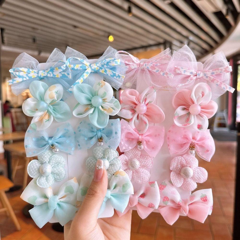10PCS/Set Cute Lace Orangza Hair Clip Baby Girl Floral Princess Barrettes Glitter Wing Pearl Flower Hairpin