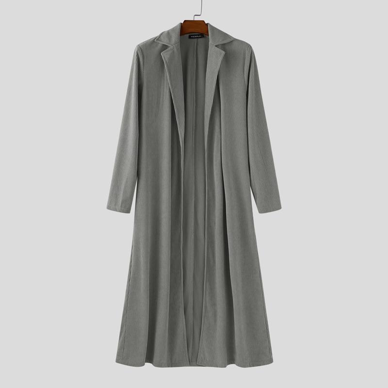 INCERUN Autumn Winter Men Lapel Neck Long Sleeve Open Front Long Corduroy Cardigan Coatsx
