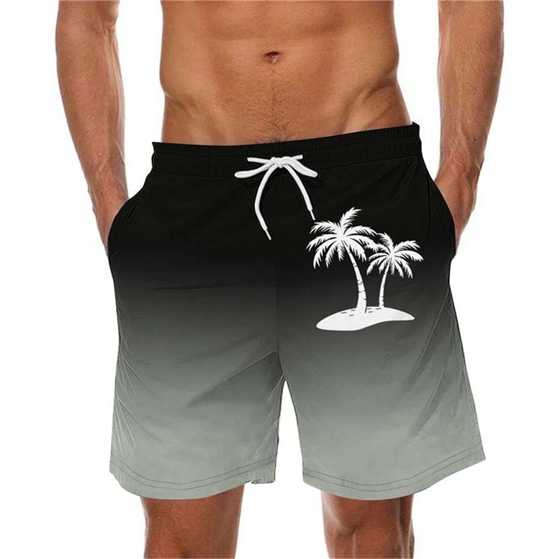 Gradient Color Palm Tree Pattern Beach Shorts Men 3d Printed Tropical Plants Swimming Trunk Summer Hawaiian Holiday Board Shorts