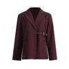 2026 Spring Angora Red Women's Blazer - European & American Luxury Design with Irregular Waist-Cinching
