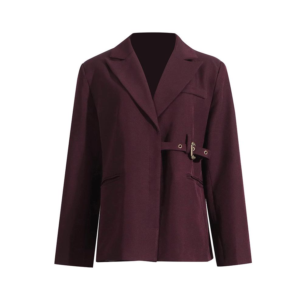2026 Spring Angora Red Women's Blazer - European & American Luxury Design with Irregular Waist-Cinching