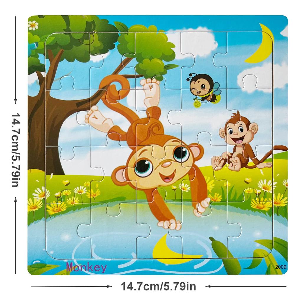 14.7cm/5.79in Wooden Jigsaw Puzzles Cartoon Animals Pattern Montessori Games Kids Educational Learning Wood Toys for Children