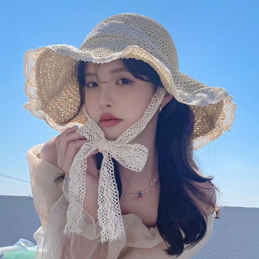 Foldable Woman's Straw Hat Breathable Colorful Straw Hat Summer Sun Protection Cap  Outdoor