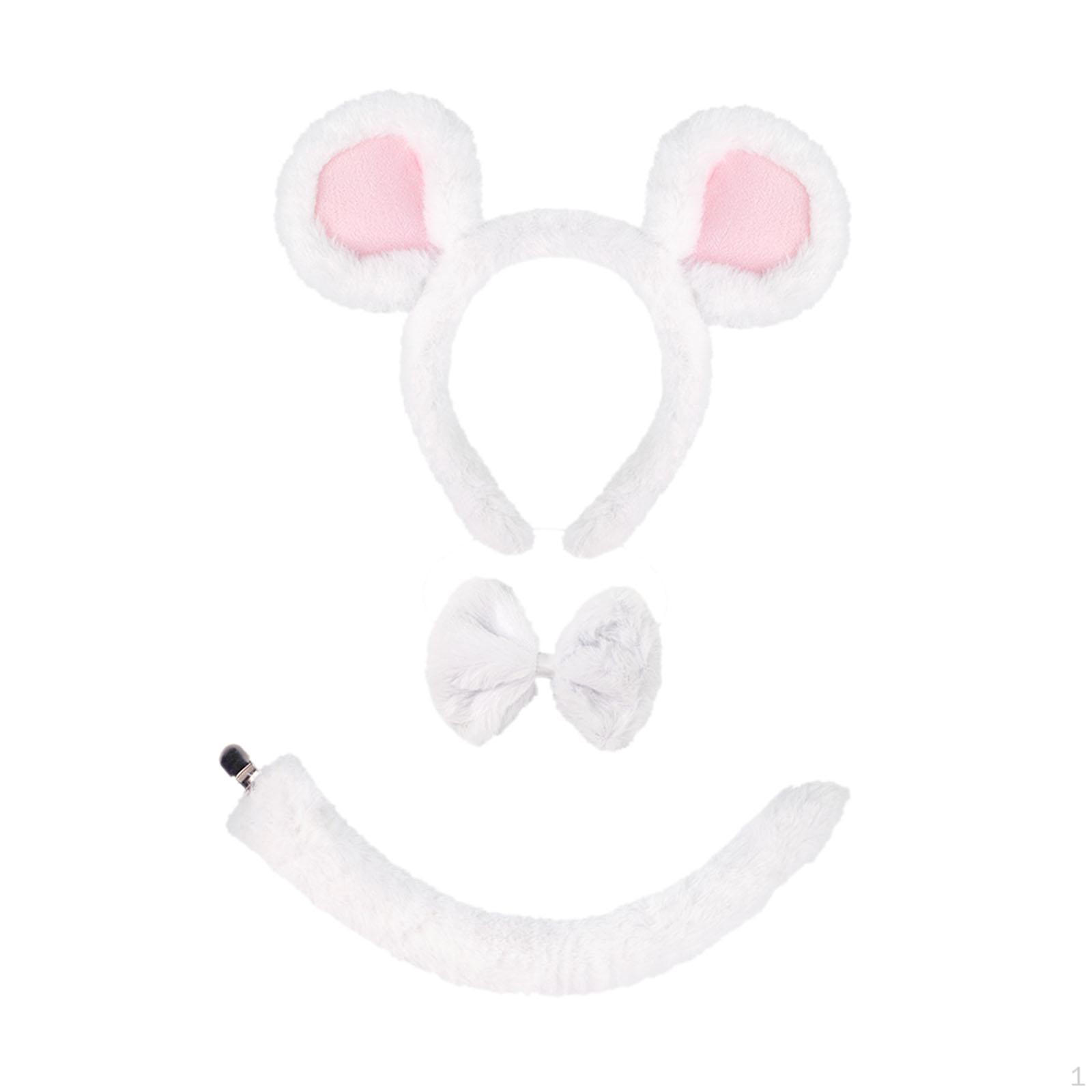 Ободок с мышиными ушками, хвост, галстук-бабочка, животное и для ролевых игр, маскарад белый