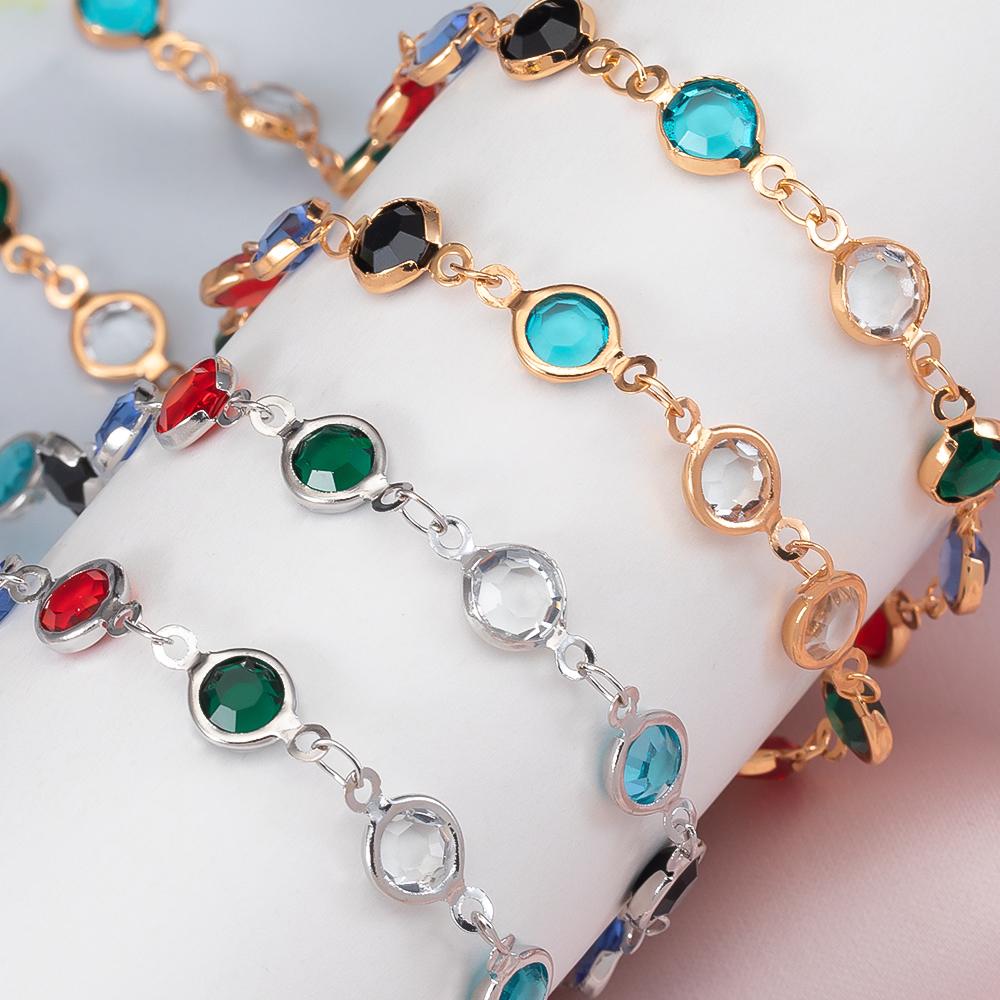 1 Meter/lot Mixed Color Crystal Glass Beads Chain Copper Chain for DIY Jewelry Making Necklace Bracelet Accessories Materials