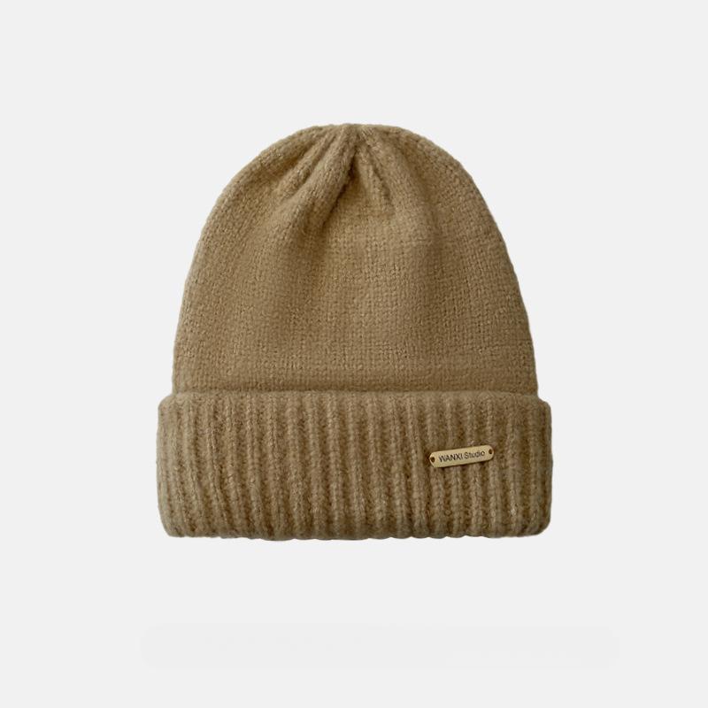 Women's Autumn and Winter Metal Standard Knitted Hat Loose Thickened Wool Hat